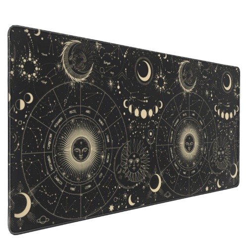 Astrology XXL-Large Gaming Mouse Pad, Funny Gift Mousepad Desk mat for Desktop with Sun and Moon Phases, Big Cute Desk mat Extended Zodiac Signs Desk Pads for Keyboard, Laptop Office Black 35.5X16 in