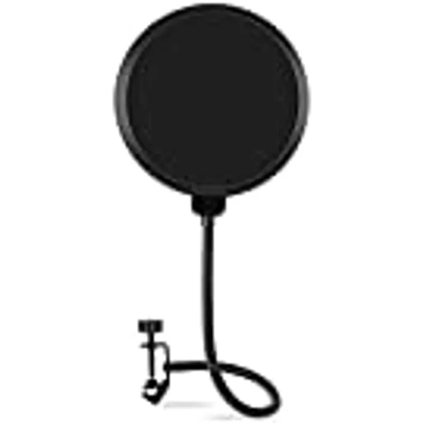 Microphone Pop Filter for Blue Yeti and Other Mic, LILALIWA 6 Inch Dual Layered Pop Wind Screen with Enhanced Flexible 360° Gooseneck Clip Stabilizing Arm for Vocal Recording and Live Broadcasting