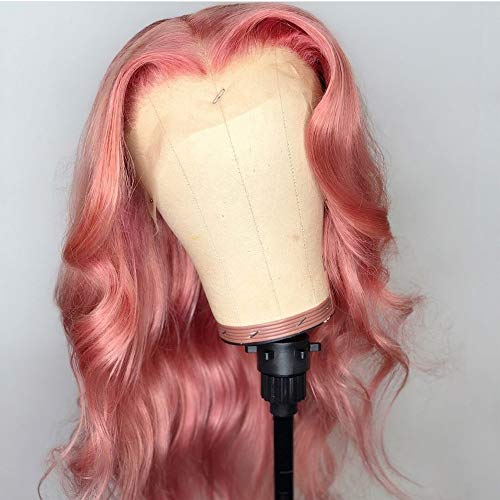 ANDRIA Pink Wigs Pink Lace Front Wigs Long Body Wave Glueless Natural Wave Transparent lace Wig Synthetic Heat Resistant Fiber Hair Wig Pre Plucked With Baby Hair For Women