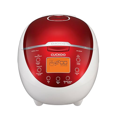 Cuckoo Micom Rice Cooker & Warmer, 6 cups, LCD-Display 11-Menu Options, Turbo, Mixed, and Brown/GABA, Porridge, Steam MultiCook, My Mode, 16-Various Cooking Methods, Red/White