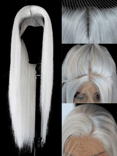 SALLYWELL Lace Front Wigs Glueless Synthetic Long Silk Straight Natural Heat Resistant Fiber Hair Grey Wig With Baby Hair For Women 24 Inches