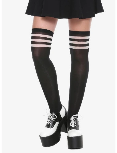 Blackheart Black & White Varsity Stripe Thigh Highs | Hot Topic
