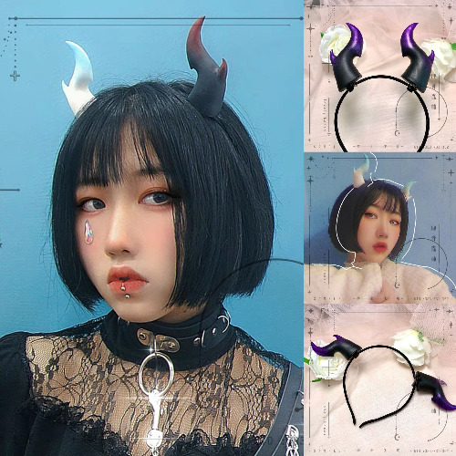Handcrafted Lazy Demon Horn Hairclips - Red Black