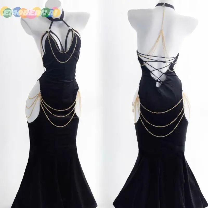8.51US $ 55% OFF|Anime Overlord Albedo Cosplay Costumes Glove Dress Wrapped Hip Open Crotch Fish Tail Skirt Black Mermaid Halloween Girl Costumes| |   - AliExpress