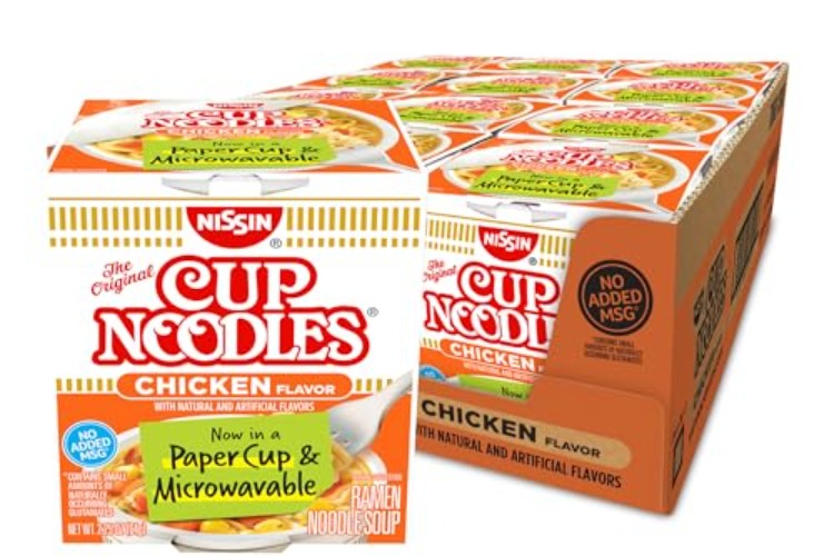 Nissin Cup Noodles Ramen Noodle Soup, Chicken, Microwaveable Paper Cup, 2.25 Ounce (Pack of 12) - Chicken - 2.25 Ounce (Pack of 12)