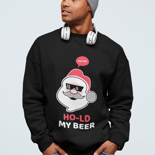 Mens Ho Ho Ho Santa Beer Crewneck Sweatshirt - XL / Black
