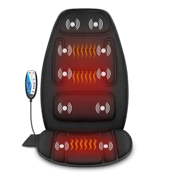 Snailax Massage Seat Cushion with Heat - Extra Memory Foam Support Pad in Neck and Lumbar,10 Vibration Massage Motors, 2 Heat Levels, Back Massager Chair Pad for Back