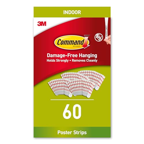 Command Poster Strips, Value Pack, 60 Adhesive Strips, White - Ideal for Hanging Posters, Schedules, Calendars or Pictures without Frames - Single