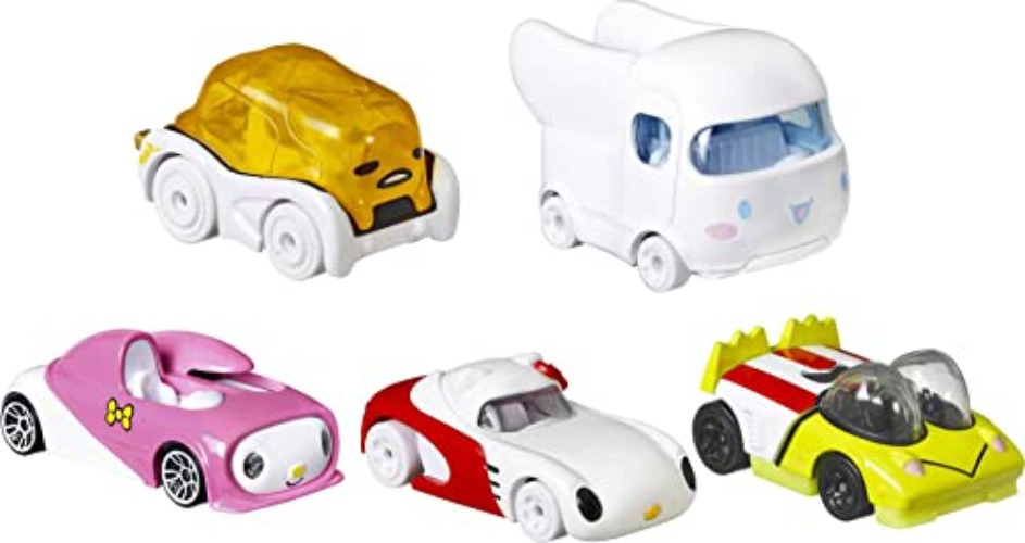 Hot Wheels Hello Kitty and Friends Die Cast Character Cars Set of 5 Car Models - Keroppi Gudetama Cinnamoroll My Melody - Scale 1:64 - Length 5 cm