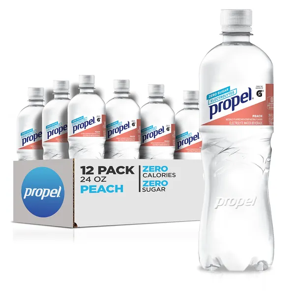 Propel, Peach, Zero Calorie Water Beverage with Electrolytes & Vitamins C&E, 24 Fl Oz, pack of 12