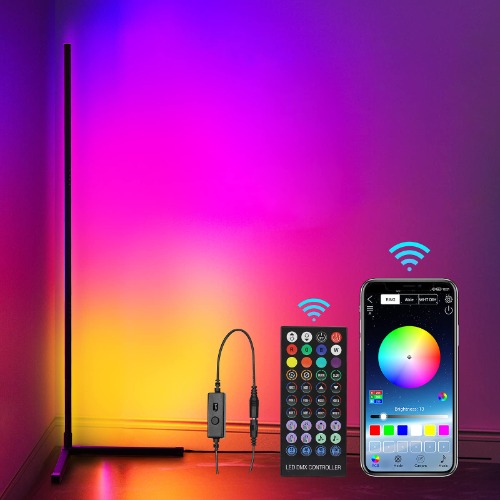 Hitish Corner Floor Lamp, 62.2” RGB Color Changing Mood Lighting Corner Lamp with Bluetooth & Remote Control, Dimmable Modern Floor Lamp with Music Sync & Timing Function for Living Room, Gaming Room - 1 Pack