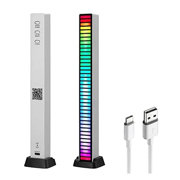 
                            Sound Control Pickup Rhythm Light: 40 LED USB Rechargeable Wireless Bluetooth Voice-Activated Atmosphere RGB Light 32-bit Music Sync Audio Spectrum Light for Gaming Room Studio PC Desktop TV (Silver)
                        