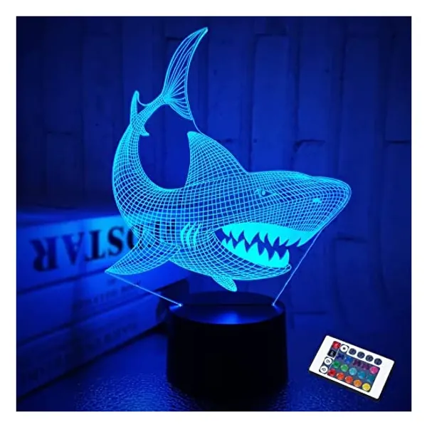 
                            Shark 3D Illusion Night Light Animal Touch Table Desk Lamp, with Remote Control 16 Colors Optical USB LED Nightlight for Kids Holiday Gift Room Decoration
                        