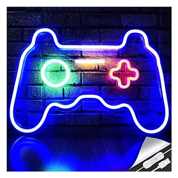 
                            LED Game Neon Sign Gamepad Shape LED Sign Light Gamer Gift for Teen Girls Game Room Decor Bedroom Wall Gaming Wall Decoration Playstation Lightup Signs Accessories Video Game Battle Station Wall Signs
                        