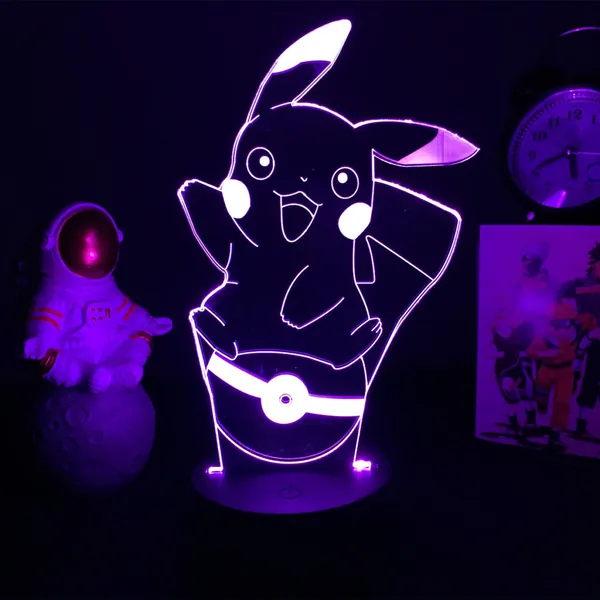 Pikachu LED Light Pokemon Night Light 16 Color Changing Desk Lamp - A