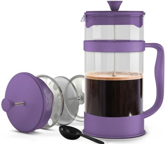 Utopia Kitchen - French Press Espresso Tea and coffee Maker with Triple Filters 34 Ounce, 1000 milliliters Stainless Steel Plunger and Heat Resistant Borosilicate Glass - Plum - 34-oz - Plum