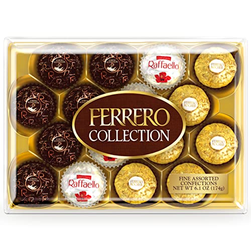 Ferrero Collection, 16 Count, Premium Gourmet Assorted Hazelnut Milk Chocolate, Dark Chocolate And Coconut Chocolates, Luxury Chocolate Holiday Gift Box, 6.1 Oz - Dark Chocolate - 16 Count (Pack of 1)