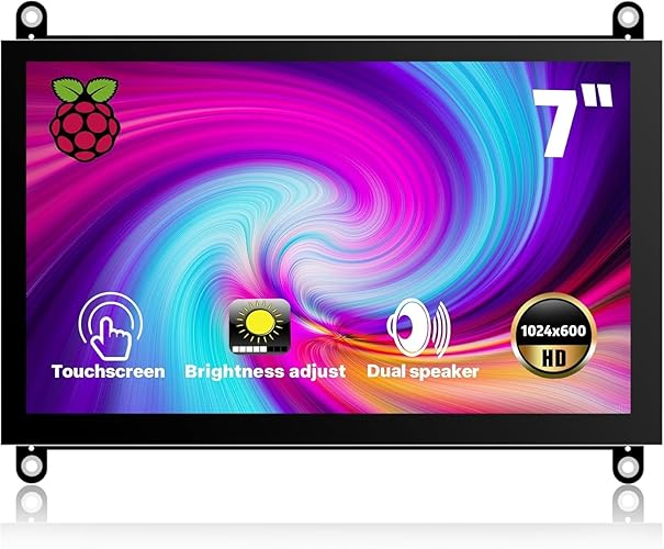 HAMTYSAN 7 Inch Raspberry Pi Screen Touchscreen Monitor 1024x600 Small HDMI Monitor w/Dual Speakers IPS Screen Display for Raspberry Pi 4/3/2 Win 11/10/8/7 Jetson Nano, Free Driver - 7" 1024x600 - Touch
