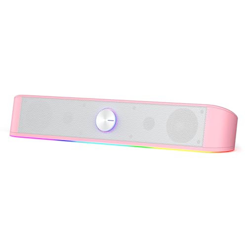 Redragon GS560 RGB Desktop Soundbar, 2.0 Channel Computer Speaker with Dynamic RGB Audio-Light Sync/Display w/Volume Knob, USB Powered w/ 3.5mm Cable, Pink - GS560 - Pink