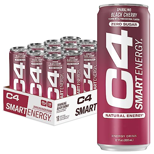 C4 Smart Energy Drink - Sugar Free Performance Fuel & Nootropic Brain Booster, Coffee Substitute or Alternative | Black Cherry 12 Oz - 12 Pack - Black Cherry - 12 Fl Oz (Pack of 12)