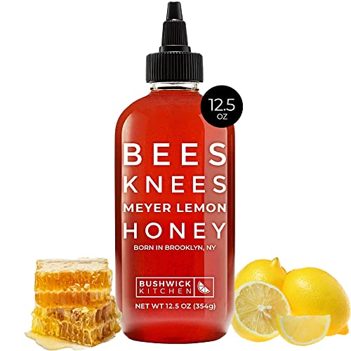 Bees Knees Meyer Lemon Honey, 12.5 oz, Pure Honey with Citrus, Gluten Free, Paleo Friendly Wildflower Natural Honey for Tea, Cooking, Food Gifts, Unique Gifts - Meyer Lemon Honey