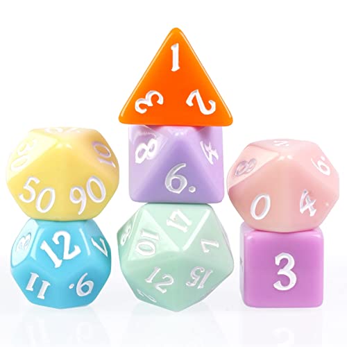 Poludie DND Dice Set -D&D Polyhedral Dice (7 Pcs) with Gift Leather Dice Bag for Dungeons and Dragons Role Playing Dice Games RPGs(7Pcs-Macaron) - 7pcs-macaron