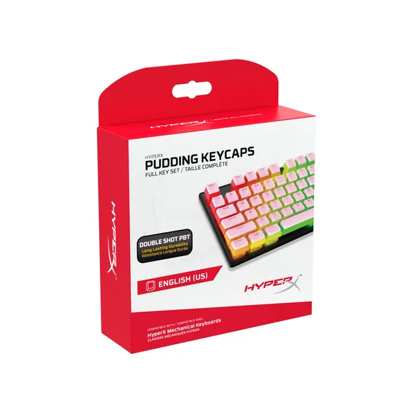 HyperX Pudding Keycaps - Double Shot PBT Keycap Set with Translucent Layer, for Mechanical Keyboards, Full 104 Key Set, OEM Profile, English (US) Layout - Pink - Pudding Keycaps Pink