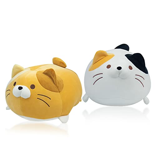 Locisne 2 bambola gatto Per Gatti Morbido,Bianco e Arancione Pupazzo di Peluche a Forma di Gatto Kawaii, Imbottita Regalo Decorativo, Giocattoli Dormire Abbraccio Animale Cuscino-11.81inches/30cm