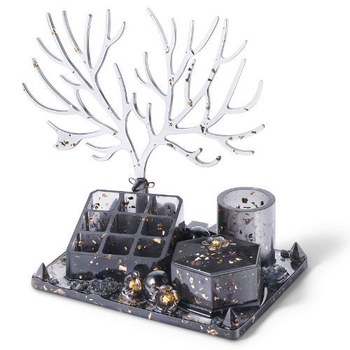 ISSEVE Silicone Resin Molds Epoxy Molds 32Pcs Deer Makeup Jewelry Display Tray Molds Kit with 9-Slot Lipstick Organizer Pen Holder Hexagon Storage Box Molds and Tools etc for DIY Resin Casting Crafts