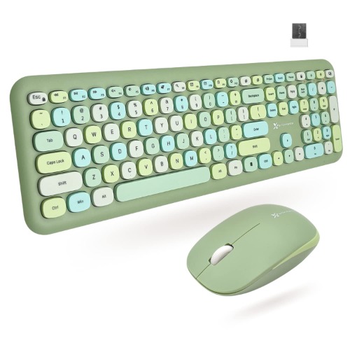 X9 Performance Colorful Keyboard and Mouse Combo - 2.4G Wireless Connectivity - Transform Your Space with a Cute Wireless Keyboard and Mouse Retro Set - Green Keyboard and Mouse - Aesthetic Keyboard