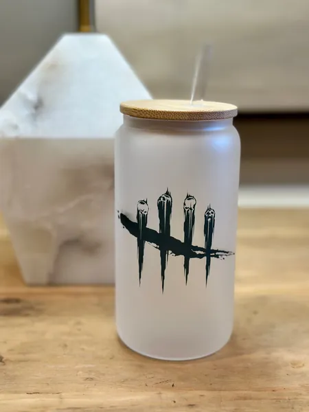 DBD Frosted Glass Tumbler with Bamboo Lid and Clear Straw