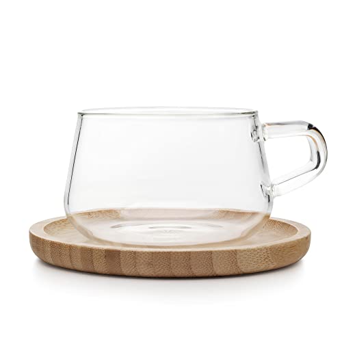 Glass Tea Cup & Bamboo Coaster ♡