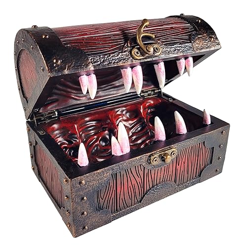 Forged Dice Co. Mimic Chest Dice Storage Box - Holds up to 35 DND Dice or 5 Polyhedral Dice Sets - Great DND Gifts for Men & Compatible with Dungeons & Dragons - Hand Painted