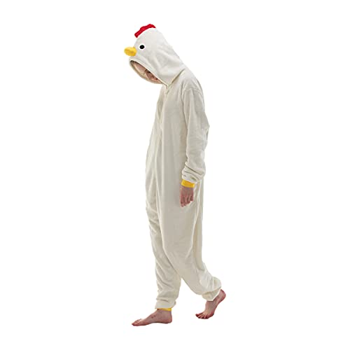 COSUSKET Snug Fit Unisex Adult Onesie Pajamas, Flannel Cosplay Animal One Piece Halloween Costume Sleepwear Homewear - Large - Chicken