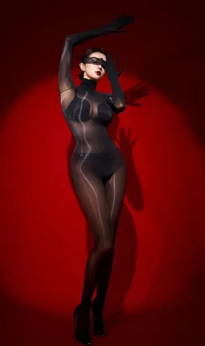 Women's 8D Oil Shiny Glossy High Collar Bodystocking
