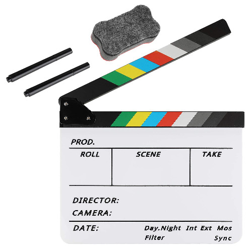 Zacro Acrylic Plastic Director's Film Clapboard Easy Wipe Cut Action Scene Clapper Board Slate with 2 pens and a blackboard eraser for movies, TV shows, studio live, DIY videos.