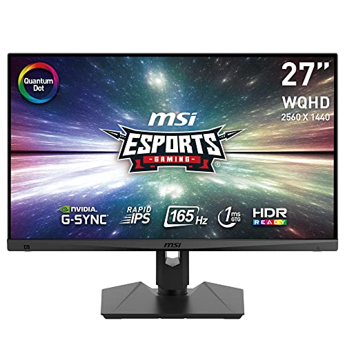 MSI Optix MAG274QRF-QD Esports Gaming IPS Monitor - 27 Inch, 16:9 WQHD (2560 x 1440), 2K, Rapid IPS, 165 Hz, 1ms GTG, G-SYNC Compatible, RGB, HDR, Quantum Dots, Adobe 99 Percent, Display Port, HDMI - 27" Rapid IPS QD - WQHD / 165 Hz