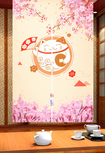 LIGICKY Japanese Style Noren Long Doorway Curtain Fortune Cat & Cherry Blossom Hanging Door Tapestry for Home Decoration, 33.5 x 59 inch - 33.5 x 59 inch Pattern 2