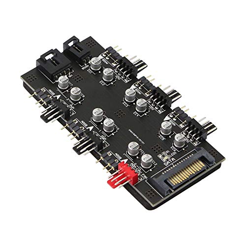 12V 4Pin PWM & 5V 3Pin ARGB with SATA 15Pin Power 2-in-1 Hub 6 Way Sync CPU Cooling Fan Addressable RGB Lighting PCB Splitter for Extended Motherboard Interface -Black Compatible With Desktop