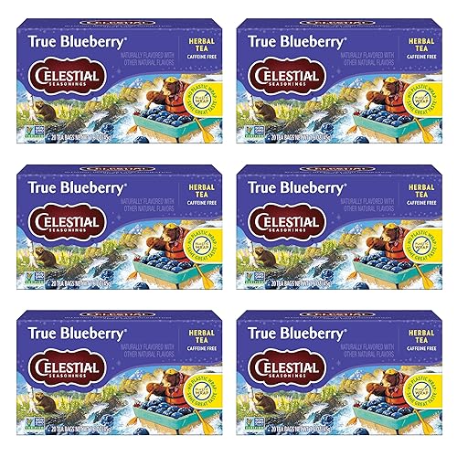 Celestial Seasonings True Blueberry Herbal Tea, Caffeine Free, 20 Tea Bags Box (Pack of 6) - True Blueberry - 20 Count (Pack of 6)