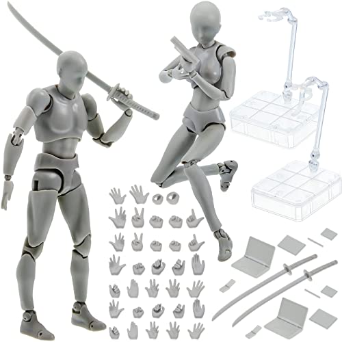 Yookeer Body Kun and Body Chan Dx Set, Gray Action Figures Female and Male PVC Drawing Doll Model Figure Human Body with Joints for Artists