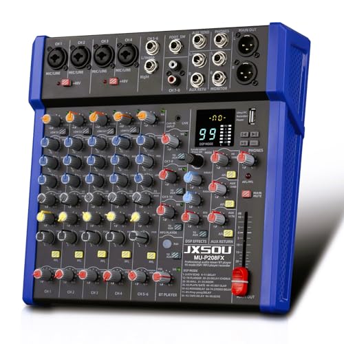 JXSOU Audio Mixer, 10-Channel DJ Mixer Bluetooth Studio Mixer with 99 DSP Effect USB Drive+48V Phantom Power, XLR Microphone Jack Professional Mixer For Studio Streaming Recording Karaoke - MUP-10CHANNELS