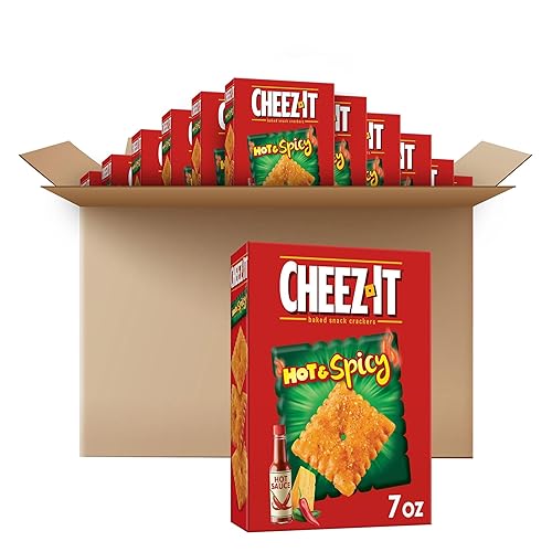 Cheez-It Cheese Crackers, Baked Snack Crackers, Office and Kids Snacks, Hot and Spicy, 5.25lb Case (12 Boxes) - Hot & Spicy - 7 Ounce (Pack of 12)