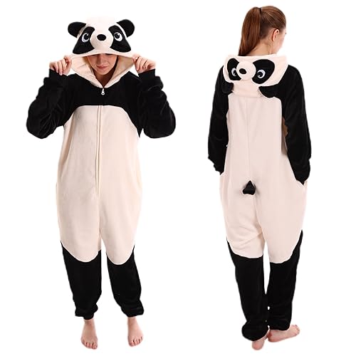 Panda Adult Onesie Pajamas, Flannel Cosplay Animal One Piece Halloween Costume Sleepwear Homewear - Panda - XX-Large