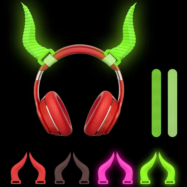 TOLUOHU Cool Horns Headphone Attachment for All Over-Ear Headphones , Cosplay Gaming Headset Props for E-Sports Gamers & Audio Anchors with Adjustable Accessories.( Glow Green ) - 