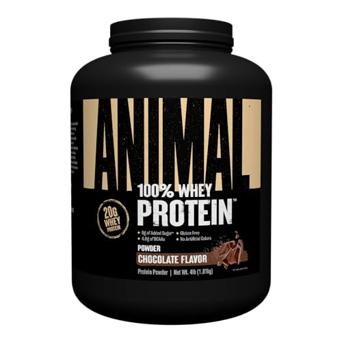 Animal 100% Whey Protein Powder – Whey Blend for Pre- or Post-Workout, Recovery or an Anytime Protein Boost– Low Sugar – Chocolate, 4 lb (Packaging may vary) - (100% Whey) Chocolate Fudge - 4 Pound (Pack of 1)