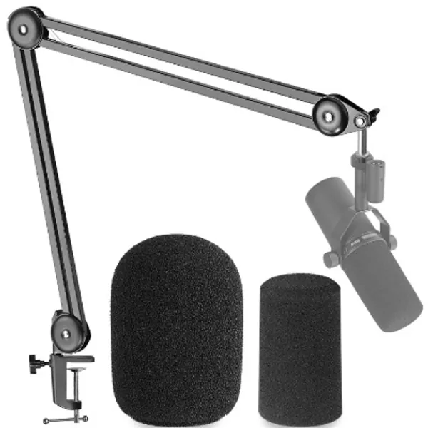 Shure SM7B Boom Arm with Pop Filter - Suspension Boom Scissor Arm Stand for Shure SM7B Microphone with 2 Types Windscreen by YOUSHARES