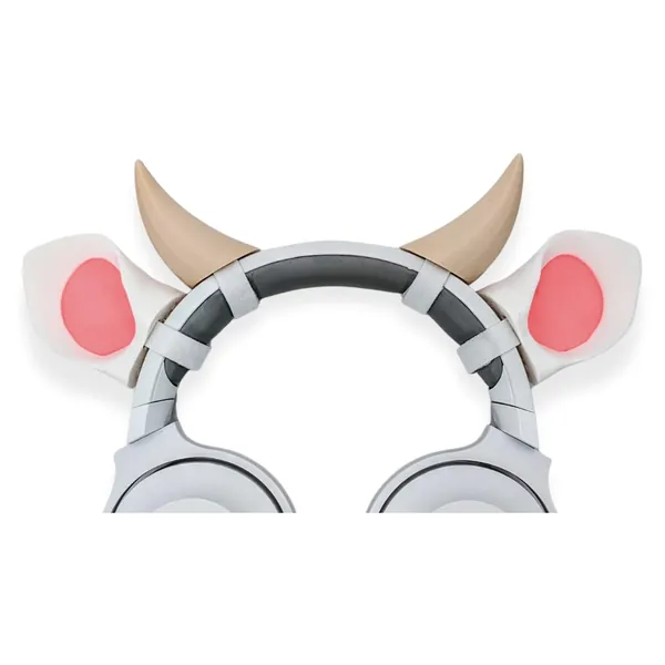 Cow Ears and Horns for Headphones - Calf Headphone Attachment in Various Colors with Self Fastener - Cosplay Cow Ears for Gamers and Streamers (Set of 2) (White/Pink) - White/Pink