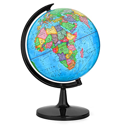 World Globe with Stand, 13" Desk Classroom Decorative Globe for Students & Geography Teachers, 360° Horizontal Rotation, Full Length 19.7 inch World Globe Map with Clear Text Markings, Blue