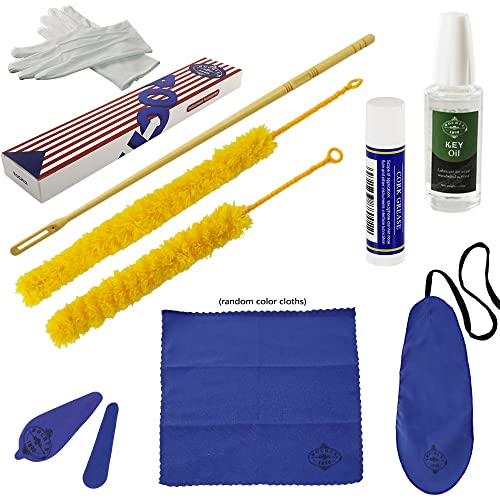 Flute Cleaner Care Cleaning Kit,Maintenance Kit,Key Oil,Cork Grease,Swab,Cleaning Cloth,Cleaning Brush,Cleaning Rod(Random Color Cloths)